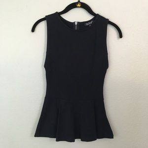 TOPSHOP Black Peplum Zipper Back Sleeveless Top, 4
